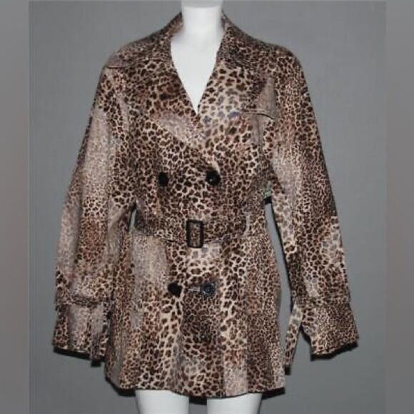 Lisa International Double Breasted Leopard Trench Coat size L - Picture 5 of 5